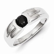 Sterling Silver Round Black Diamond Mens Ring