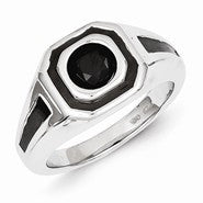 Sterling Silver Black Rhodium Black Diamond Mens Ring