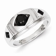 Sterling Silver Round Black Diamond Mens Ring