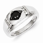 Sterling Silver Black & White Diamond Mens Ring