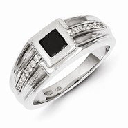 Sterling Silver Black and White Diamond Mens Ring