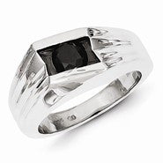 Sterling Silver Black Rhodium Black Diamond Mens Ring