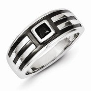 Sterling Silver Black & Black Rhodium Diamond Men's Ring