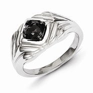 Sterling Silver Black Round Diamond Mens Ring