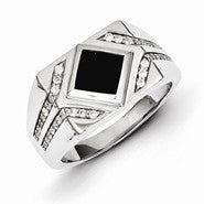 Sterling Silver w/Rhodium Plated Diamond & Black Onyx Men's Ring