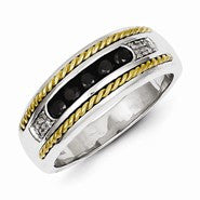 Sterling Silver and Gold Plated Black & White Diamond Men's Ring