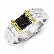 Sterling Silver and Gold Plated Black Diamond Square Men's Ring