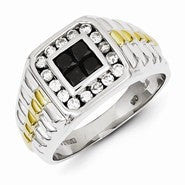 Sterling Silver and Gold Plated Black & White Diamond Square Men's Ring