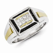 Sterling Silver and Gold Plated Black & White Diamond Men's Ring