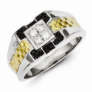 Sterling Silver and Gold Plated Black & White Diamond Men's Ring