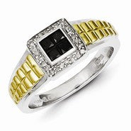 Sterling Silver and Gold Plated Black & White Diamond Square Men's Ring