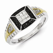 Sterling Silver and Gold Plated Black & White Diamond Men's Ring