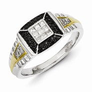 Sterling Silver and Gold Plated Black & White Diamond Men's Ring