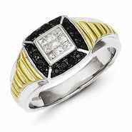 Sterling Silver and Gold Plated Black & White Diamond Men's Ring