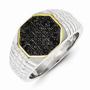 Sterling Silver and Gold Plated Black Diamond Men's Ring