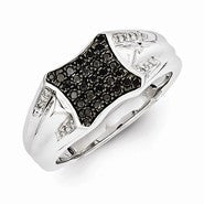 Sterling Silver w/Rhodium Plated Black and White Diamond Men's Ring