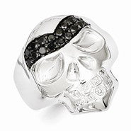 Sterling Silver White & Black Diamond Skull Ring