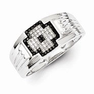 Sterling Silver w/Rhodium Plated Black and White Diamond Men's Ring