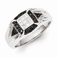 Sterling Silver w/Rhodium Plated Black and White Diamond Men's Ring