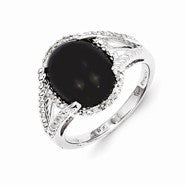 Sterling Silver Onyx and Diamond Ring