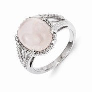 Sterling Silver Rose Quartz and Diamond Ring