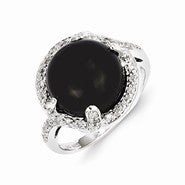 Sterling Silver Onyx and Diamond Ring