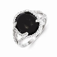 Sterling Silver Onyx and Diamond Ring