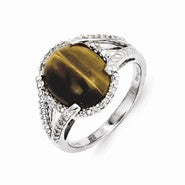 Sterling Silver Tiger's Eye and Diamond Ring