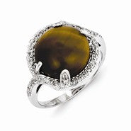 Sterling Silver Tiger's Eye and Diamond Ring