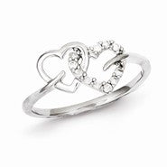 Sterling Silver Diamond Double Heart Ring