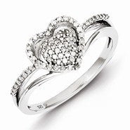 Sterling Silver w/Rhodium Plated Diamond Heart Ring