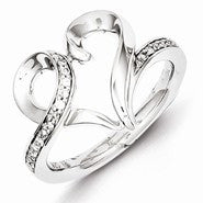 Sterling Silver w/Rhodium Plated Diamond Heart Ring