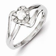 Sterling Silver w/Rhodium Plated Diamond Heart Ring