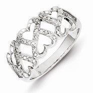 Sterling Silver w/Rhodium Plated Diamond Hearts Ring