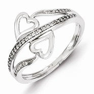 Sterling Silver w/Rhodium Plated Diamond Hearts Ring