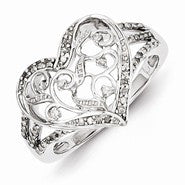 Sterling Silver w/Rhodium Plated Diamond Heart Ring