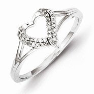 Sterling Silver w/Rhodium Plated Diamond Heart Ring