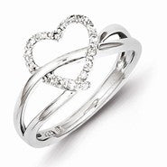 Sterling Silver w/Rhodium Plated Diamond Heart Ring