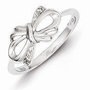 Sterling Silver w/Rhodium Plated Diamond Bow Ring