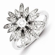 Sterling Silver w/Rhodium Plated Diamond Flower Ring