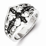 Sterling Silver White & Black Diamond Black Rhodium-plated Ring