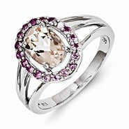 Sterling Silver Morganite & Pink Sapphire Oval Ring