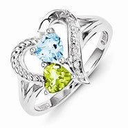 Sterling Silver Blue Topaz Peridot Diamond Ring