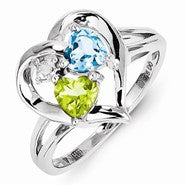 Sterling Silver Blue Topaz Peridot Diamond Ring