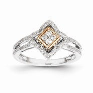 Sterling Silver w/Rhodium Plated & 14k Rose Gold Diamond Square Ring