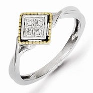 Sterling Silver w/Rhodium Plated & 14k Diamond Square Ring