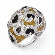 Sterling Silver Black/Clear CZ and Black/Gold Enameled Domed Ring