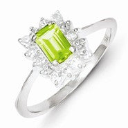 Sterling Silver Peridot & CZ Ring