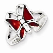 Sterling Silver Antiqued Red Enameled Butterfly Toe Ring