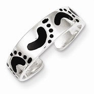 Sterling Silver Black Enameled Feet Toe Ring